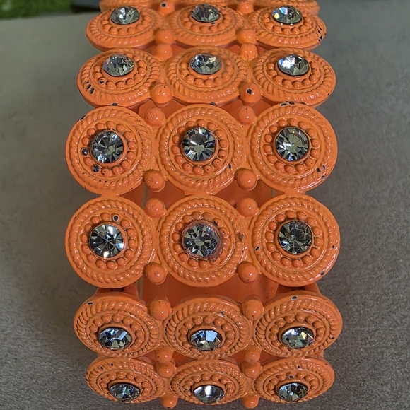 Boho Orange Metal Stretch Bangle Bracelet - Picture 5 of 8